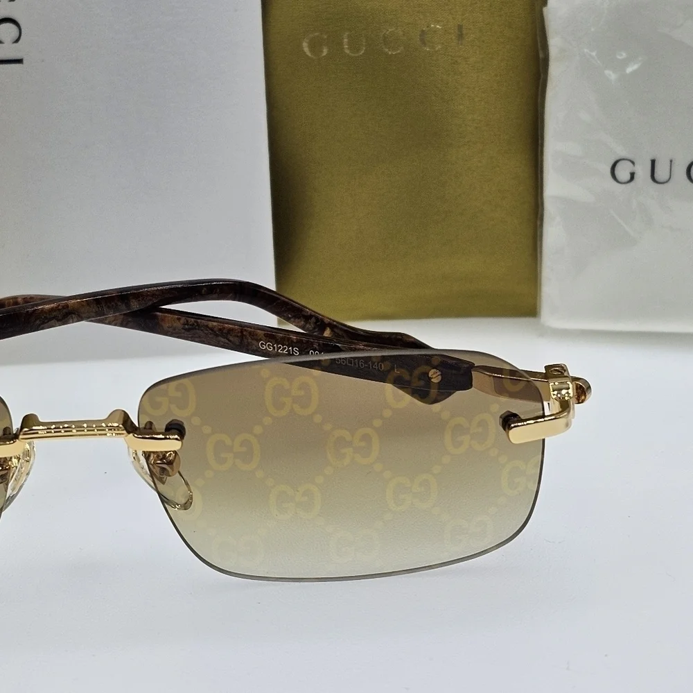 Gucci Gold Rimless GG Logo Gradient Sunglasses